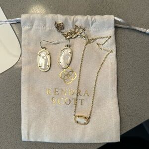 Kendra Scott White Pearl Gold Earrings and Elisa Necklace